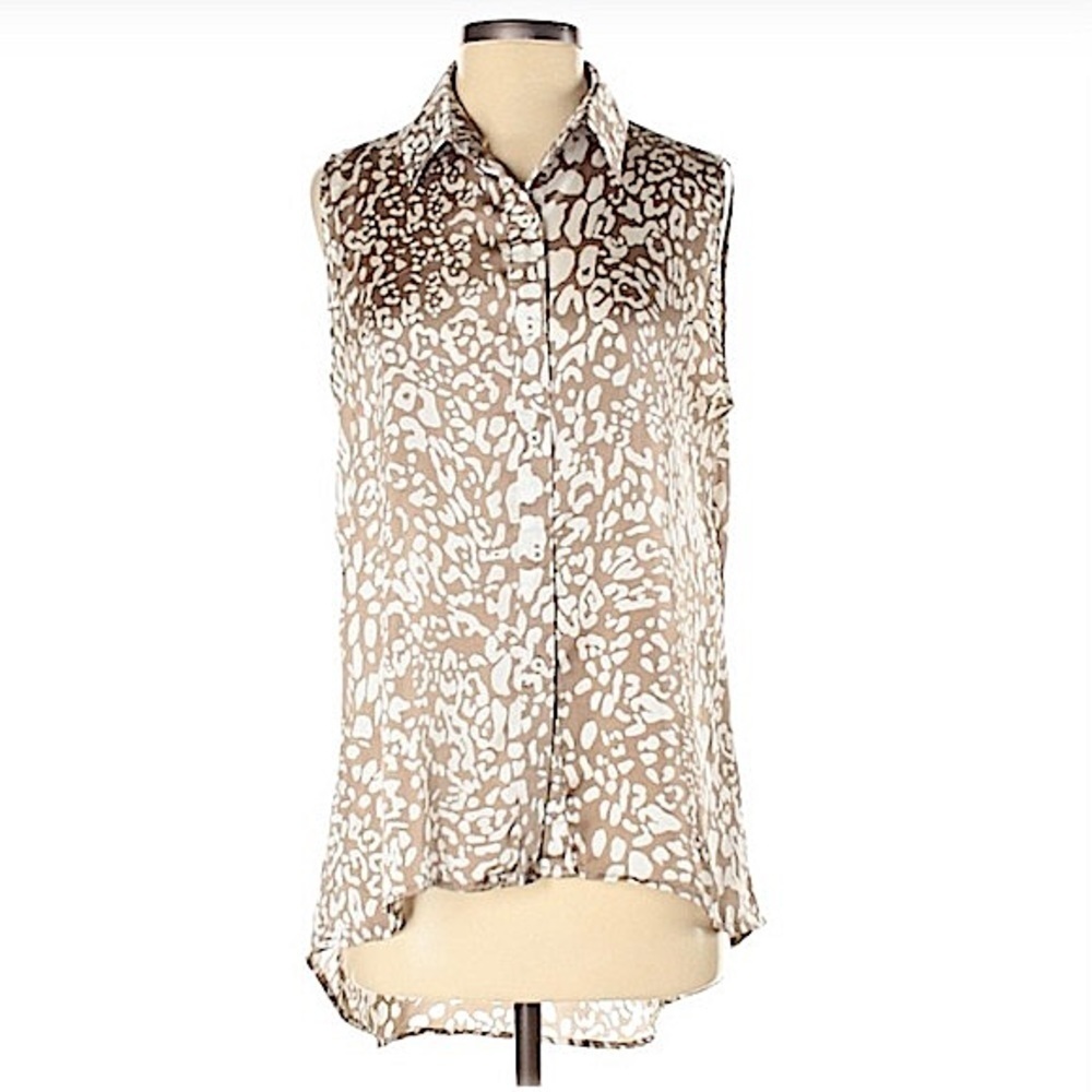 HALE Bob Animal Print High Low Button Front Sleeveless Blouse Size Small